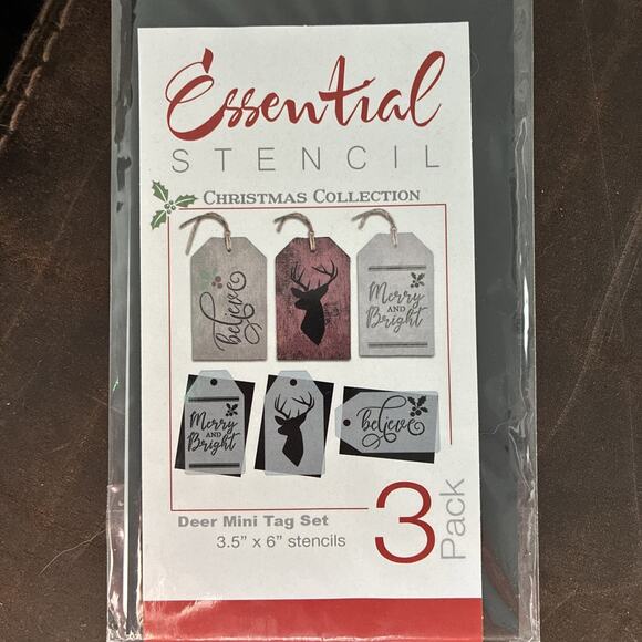 Essential Stencil Reuseable “Deer” 3 Pk Mini Tag Flexible Washable Strong 6” - Picture 1 of 2